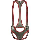 QiaTi Men's Leotard Bodysuit Stretch Wrestling Singlet Jumpsuit Thong One-Piece G-String Underwear