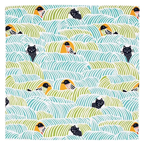 KOMESICHI KOHARE Furoshiki Wrapping Cloth 70x70cm Cat and Bird/Blue