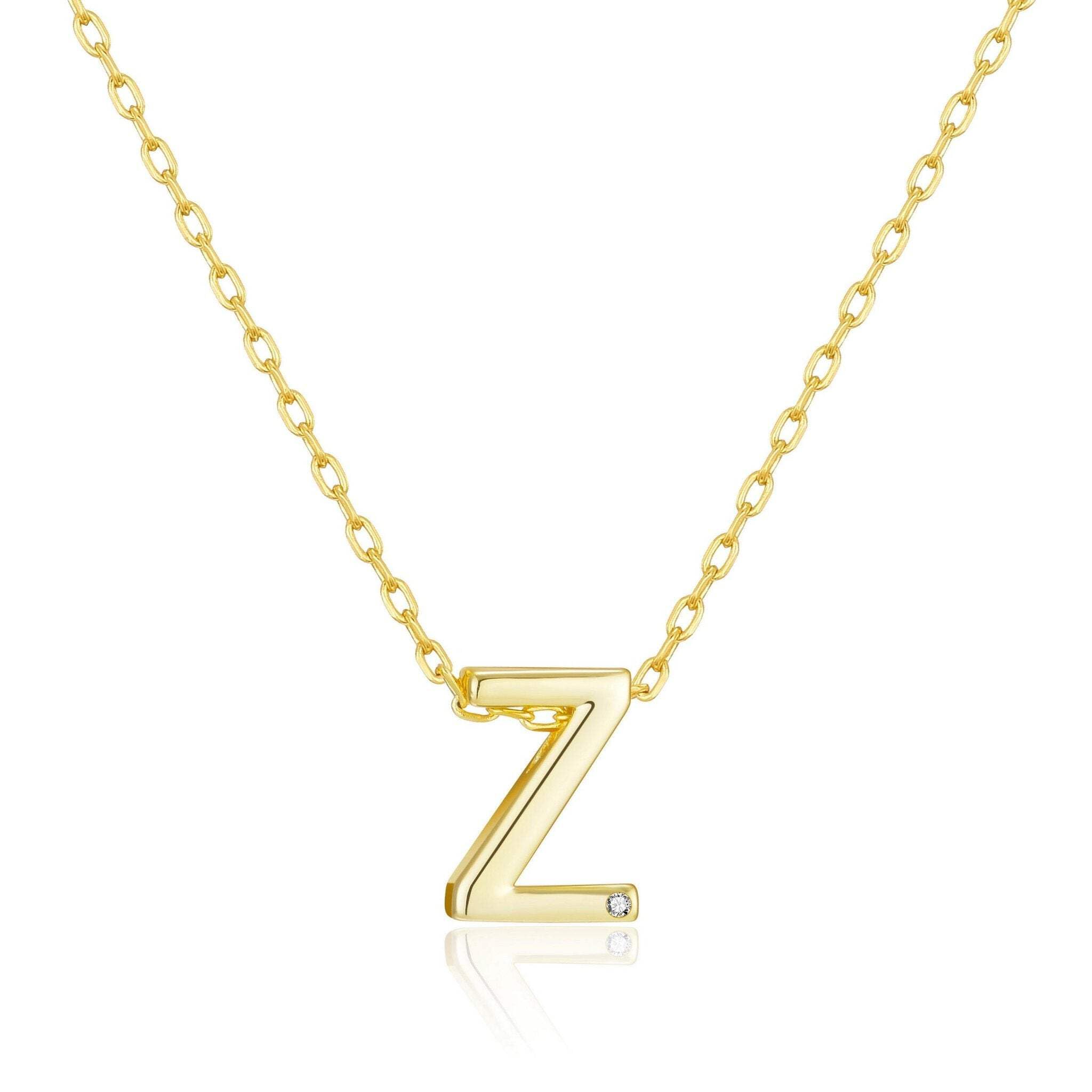 Philip Jones 18k Gold Plated Initial Necklace Letter Z Created with Zircondia® Crystals