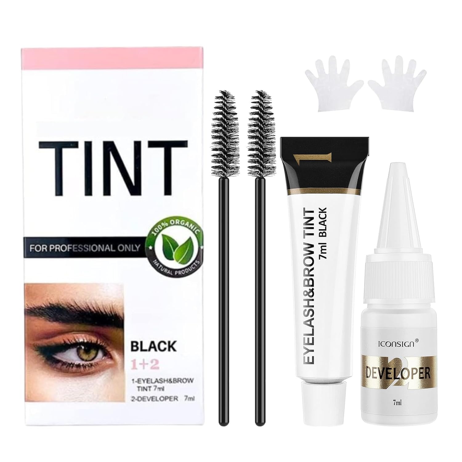 Eyelash & Eyebrow Tint Kit, 2-In-1 Professional Lash & Brow Color Kit, Eye Brow & Eye Lash Coloring Set, DIY Brow Dye Easy Use for Salon and Home 7ml (Black)