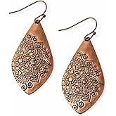 Celestial Floral Copper Teardrop Dangle Earrings