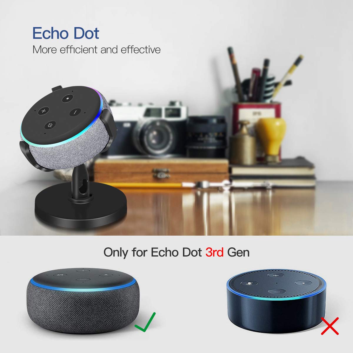 CaseBuy Echo Dot 3rd Gen Stand, Table Holder 3rd Generation, 360 Degrees Rotated/Elastic Material/Rubber Protection Stand Bracket Mount, Increase Reception Perfectly Fit Echo 3rd Gen Accessories