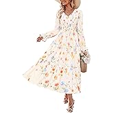 ZESICA Womens Floral Boho Maxi Dress 2026 Spring Summer Casual Long Sleeve V Neck A Line Flowy Wedding Guest Dresses