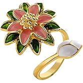 Kokoma Pink Enamel Peony Flower Ring for Women Bohemian Floral Statement Ring Wrap Finger Band Promise Engagement Wedding Rings Elegant Jewelry