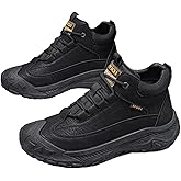 Men's Outdoor Sport Hiking Shoes, Leather High-Top Athletic Sneakers, Non-Slip Rubber Sole, Black and Brown