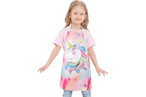 Kids Aprons - Unicorn Kids Art Aprons for Girls Waterproof Chef Aprons for Cooking Baking Painting Gardening Adjustable Apron