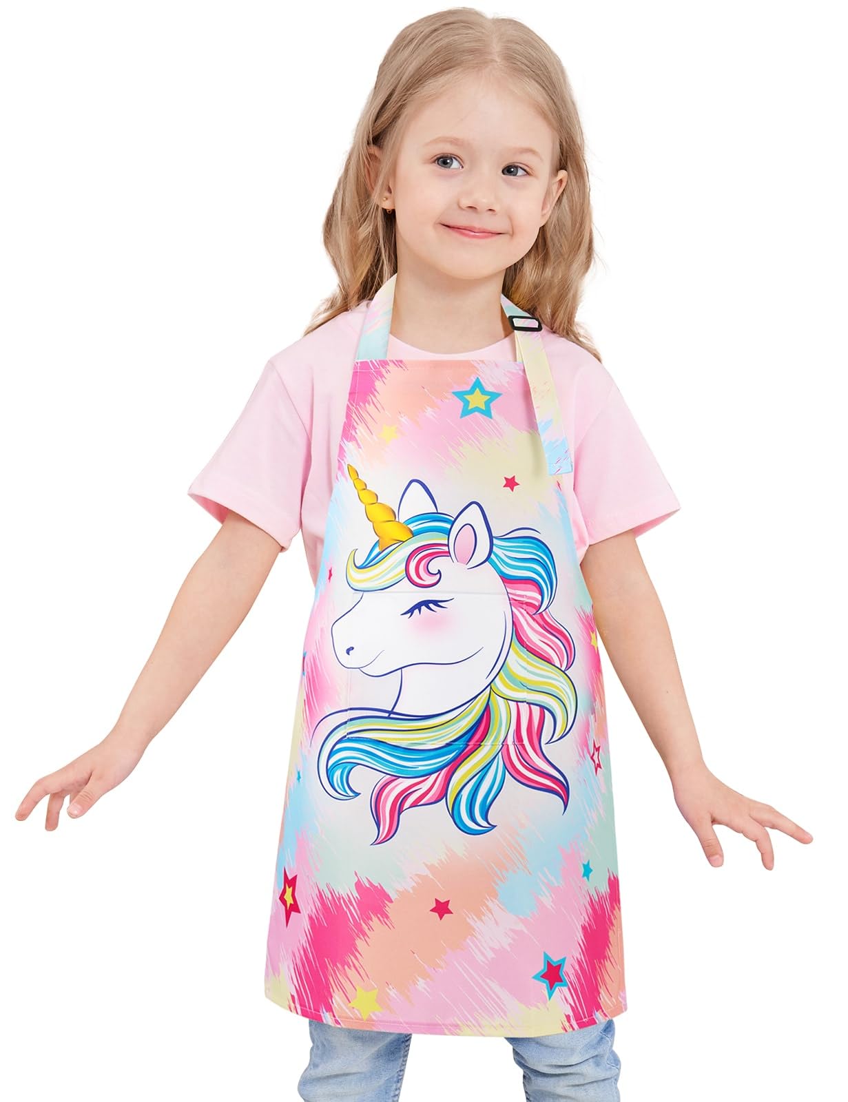 WERNNSAI Kids Aprons - Unicorn Kids Art Aprons for Girls Toddler Chef Aprons for Cooking Baking Painting Gardening Adjustable Bib Apron for Kids with Pocket Kitchen Classroom Art Smocks, XS