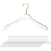 Quality Acrylic Hangers 20 Pack Clear Crystal Standard Clothes Hanger with Swivel Gold Hook Non-Slip Notches for Suit Coat Sweater Jacket Blouse Dress