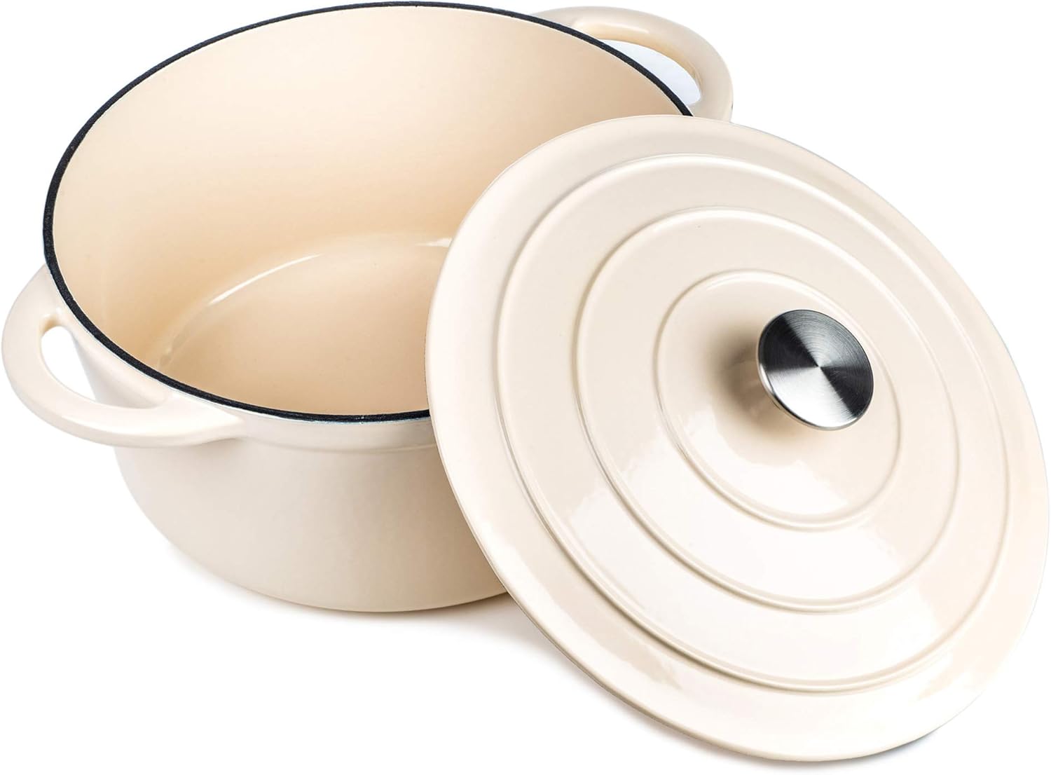 Round Casserole Dish Cast Iron Ceramic Induction and Gas Safe Dutch