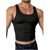 OYOANGLE Men's Scoop Neck Ribbed Crop Tank Top Basic Solid Fitted Sleeveless Muscle Tops Undershirts