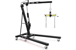 GARVEETECH 2-Ton Folding Engine Hoist Cherry Picker 4400 Lb Capacity Hydraulic Shop Crane with Telescoping Boom 6 Caster Wheels for Automotive Repair (Black, Engine Hoist with Lever)