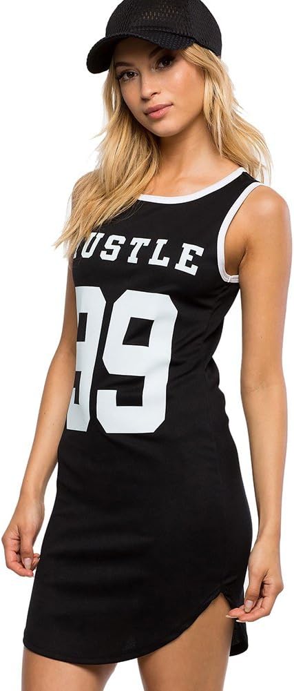 JOXJOZ Women's Sleeveless Summer Casual Sports Mini Print T Shirt Dresses