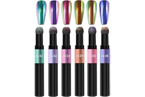 RoseFlower 6 colors Air Cushion Nail Powder Pen, Chrome Nail Powder Pen, Metallic Chrome Air Pen Holographic Powder, Manicure cushion magic Pen, Laser Phantom Series Magic Mirror Powder#B