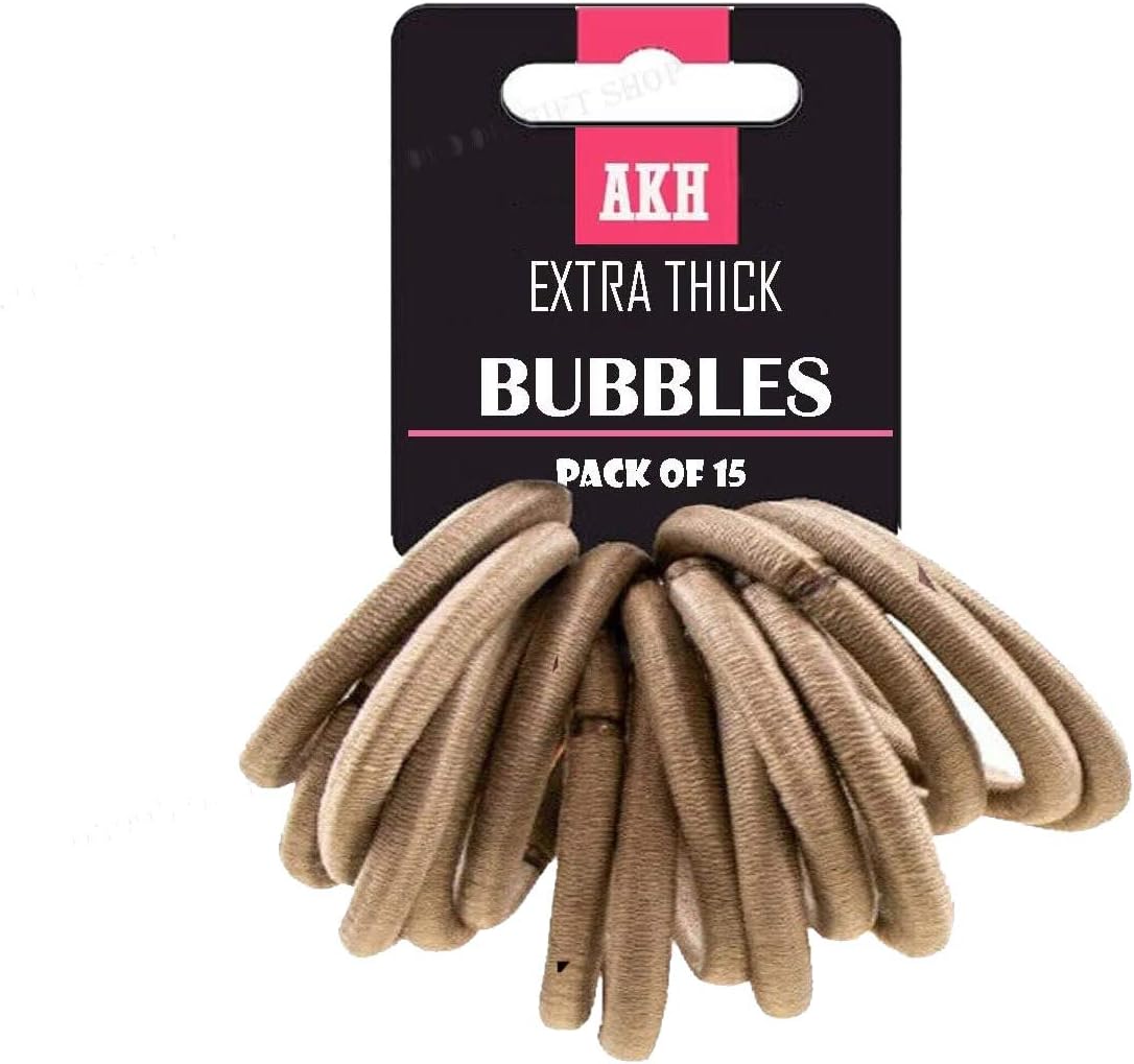 AKH® Set of 15 LIGHT BROWN Thick Snag Free Endless Hair Elastics Bobbles Hair Bands, Brown,Black, 15 Count (Pack of 1)