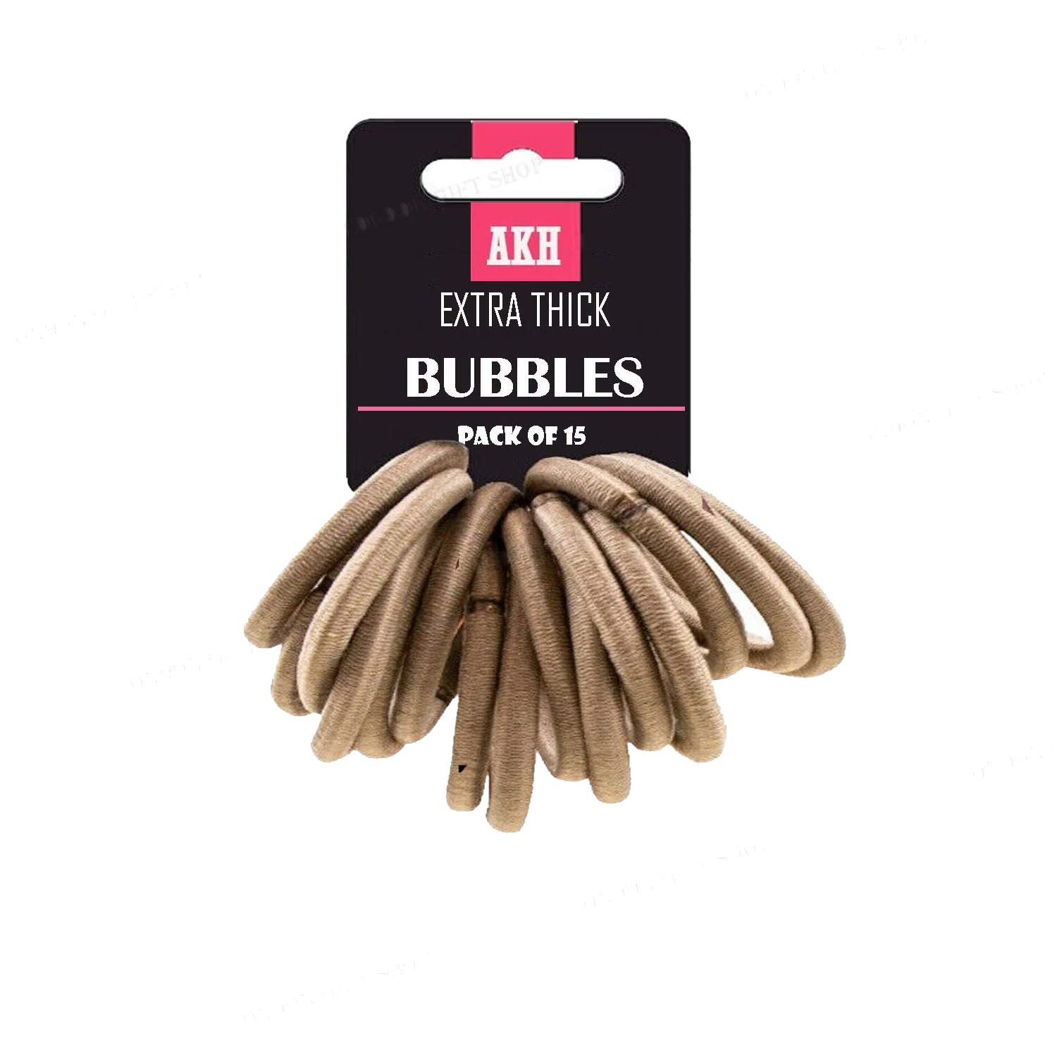 AKH® Set of 15 LIGHT BROWN Thick Snag Free Endless Hair Elastics Bobbles Hair Bands | Extra Thick | Ponytail Holders For Wide Range of Hair Styling Needs | UK