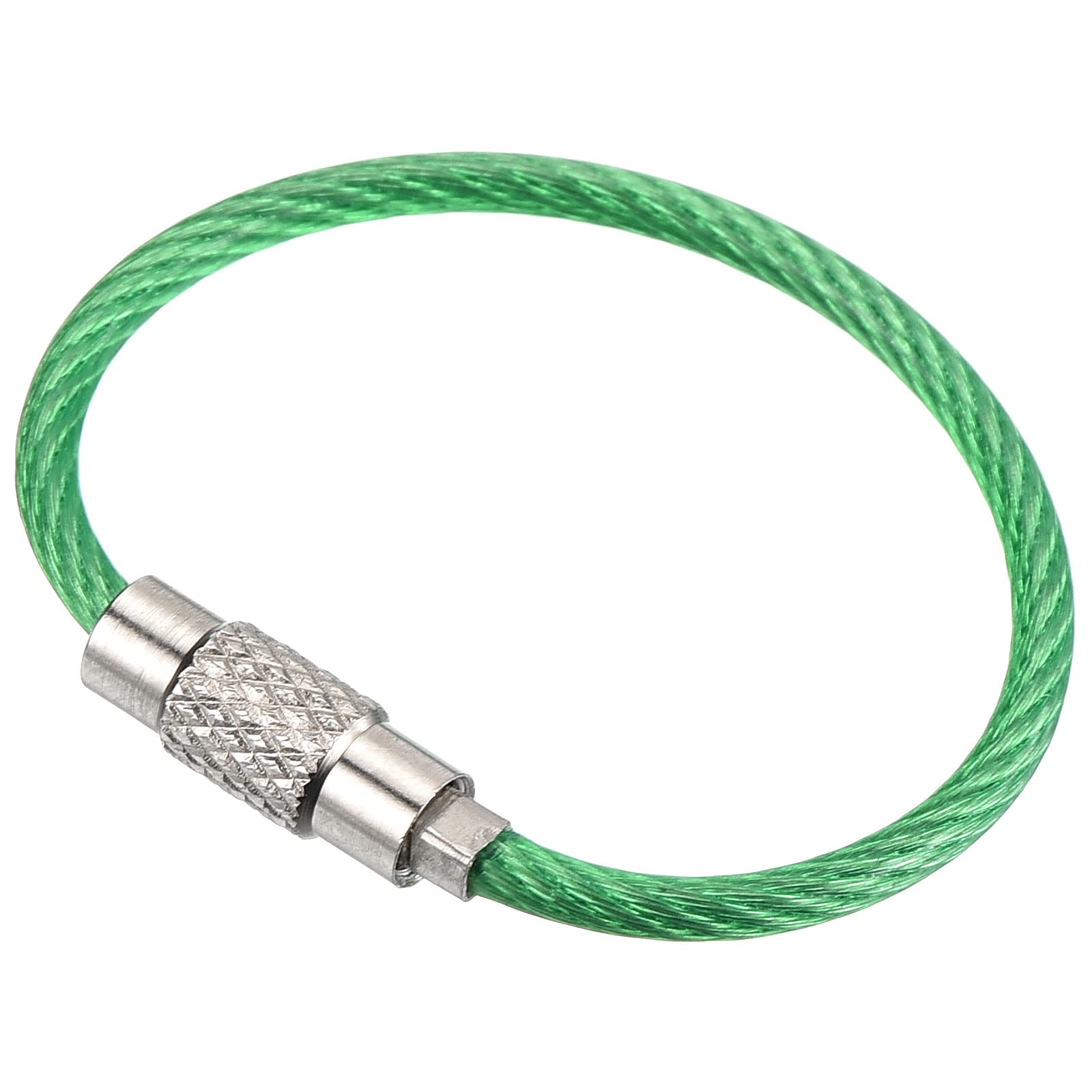 PATIKIL 3.5 Inch Length Wire Keychain Cable, 5 Pack Stainless Steel Key Ring Loop, Green