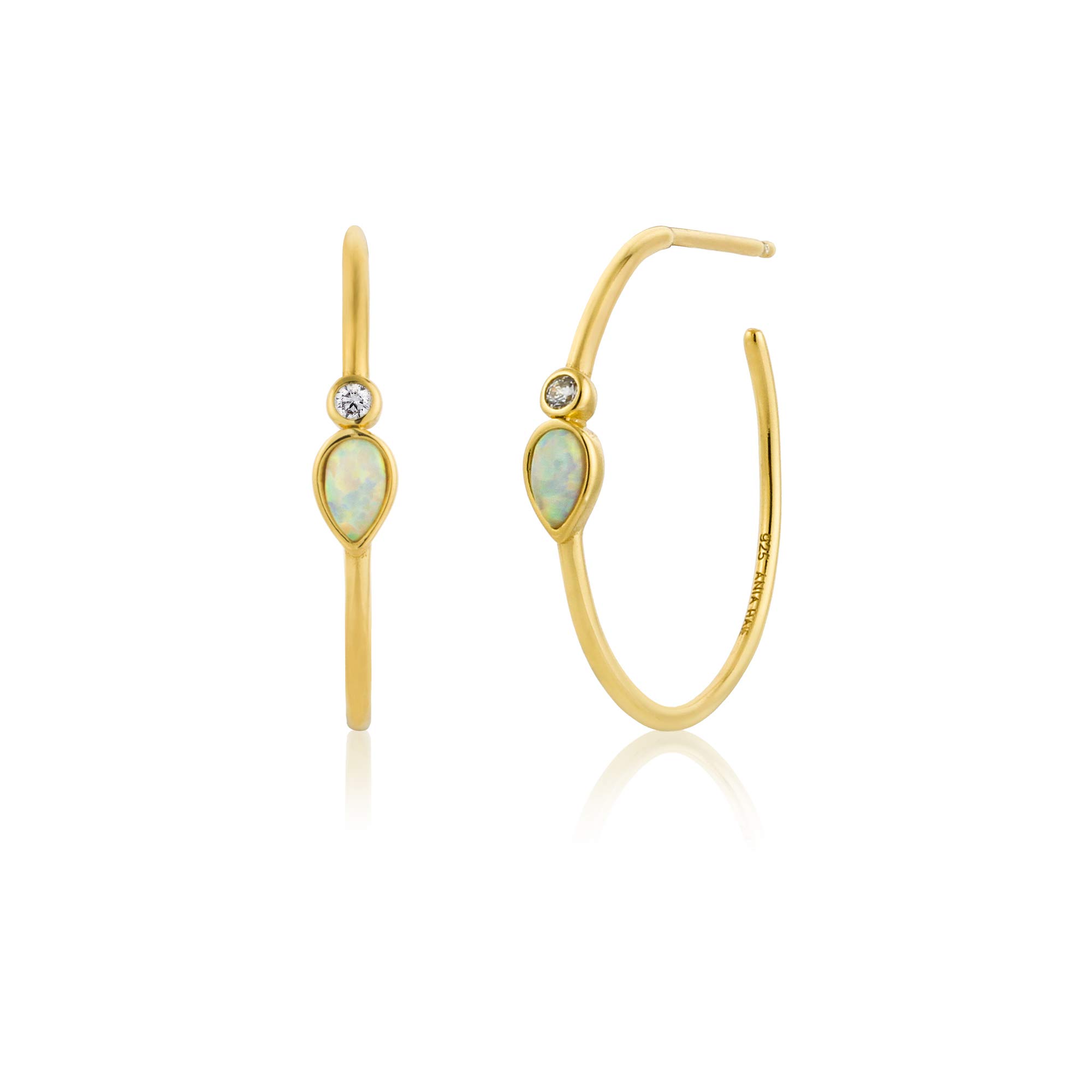 Ania Haie 925 Sterling Silver Large Thin Opal Colour Hoop Earrings, 14k Gold Plated