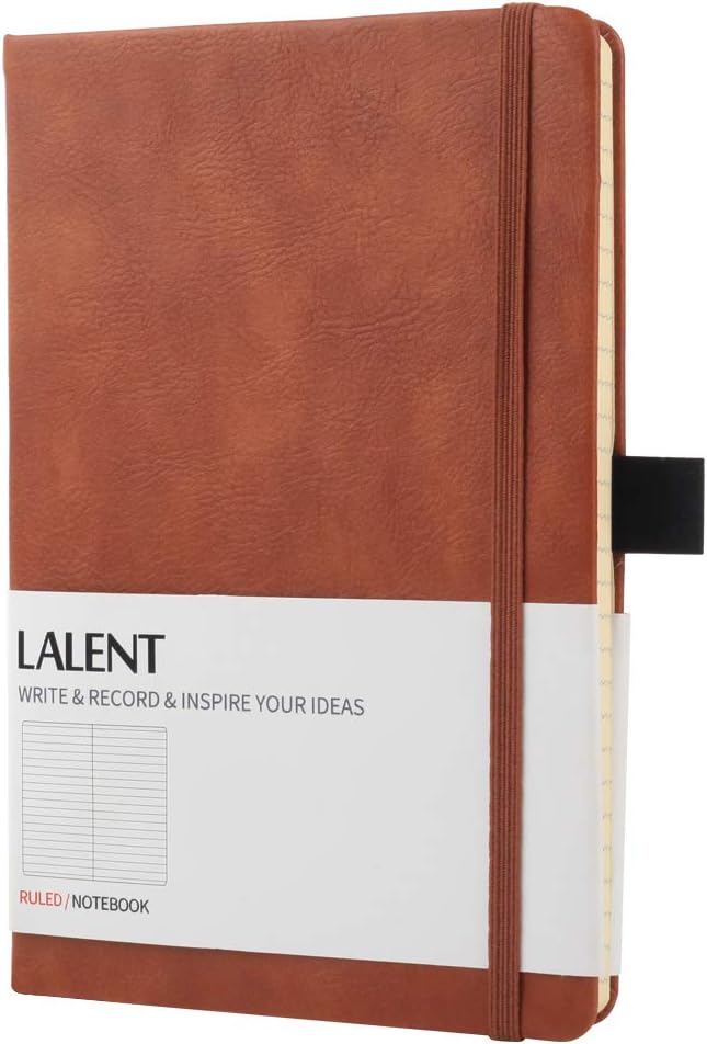 Thick Classic Notebook with Pen Loop - Lalent A5 Ruled Large Hardcover Writing Notebook Journal with Pocket & Premium Thick Paper - 120gsm, 190 Pages, 8.4 x 5.7 in (Ruled)