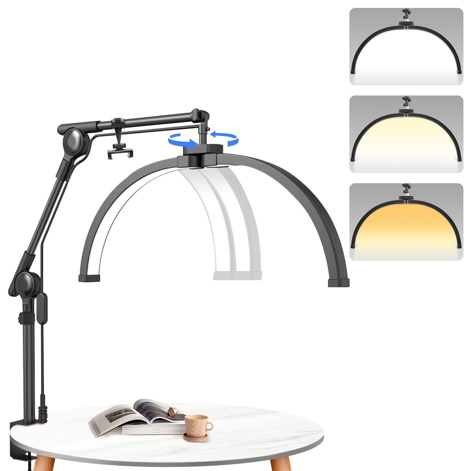 SMOCTAR Half Moon Lamp for Eyelash Extensions, 22 Inch Lash Light for Nail Desk with Phone Holder, Half Moon Beauty Light for Nail Tech Tattoo Reading
