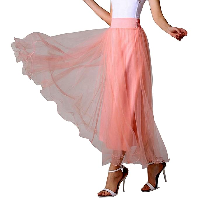 Women Tulle Skirt Floor Length High Waist Bridal Bridesmaids Maxi Skirt With Belt For Wedding Party Evening
