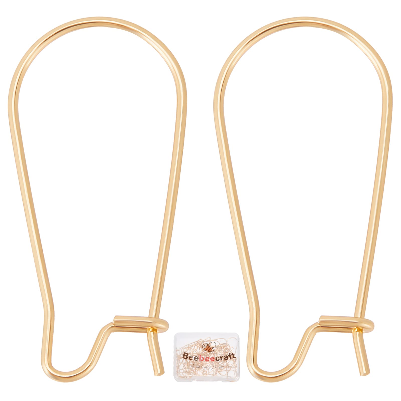 Beebeecraft 50Pcs/Box Kidney Earring Hooks 18K Gold Plated Kidney Ear Wires Earring Hooks 10.5x25mm Dangle Wire for Jewellery Making
