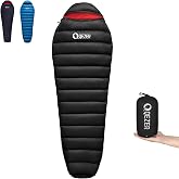 QEZER 0 Degree Down Sleeping Bag for Adults,Cold Weather Backpacking | 650 Fill Power Down, 4-Season Use, Large Lightweight Compact Carry, Camping Hiking Backpacking