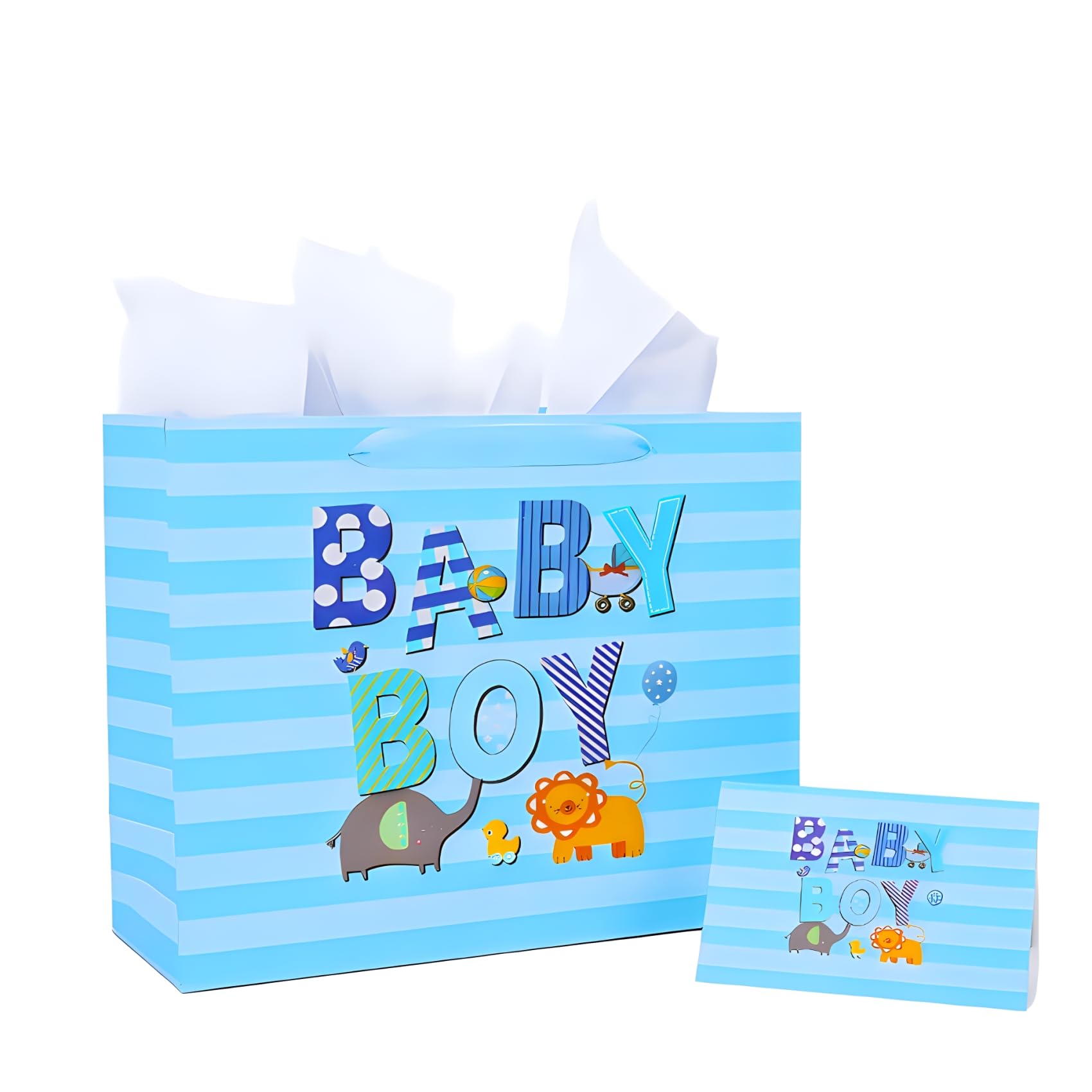 Photo 1 of 13" Large Baby Boy Gift Bag with Tissue Paper and Greeting Card for Kids, Baby Shower, Birthday Party?Cartoon animal design)