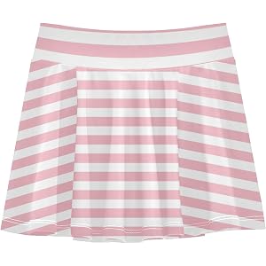 Plaaee Girls' Athletic Skirts Pink White Striped Kids Skorts Tennis Golf Running 3-12years
