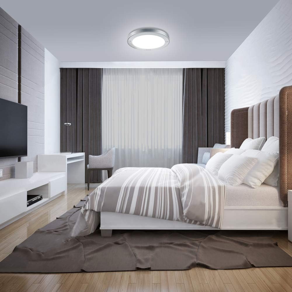 Youtob LED Flush Mount Ceiling Light, 15W 100 Watt Equivalent, 1200lm Brushed Silver Round Lighting Fixture for Closets, Kitchens, Stairwells, Basements, Bedrooms, Washrooms (Cool White 4000K) - - 