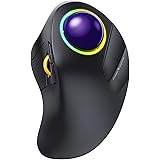 ProtoArc Wireless Bluetooth Trackball Mouse, EM03 Ergonomic RGB Rollerball Mouse Rechargeable Computer Laptop Mouse, 3 Device