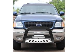 TLAPS 7422450199128 Compatible with 1997-2002 Ford Expedition / 1997-2003 F150 F250 / 1998-2002 Lincoln Navigator Matte Black AVT Style Aluminum LED Light Bull Bar Guard with Stainless Skid Plate