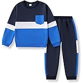 Voxikidio Toddler Boy Clothes Color-Block Long Sleeve Sweatshirt and Pant Outfits Kids 2Pcs Fall Clothing Set