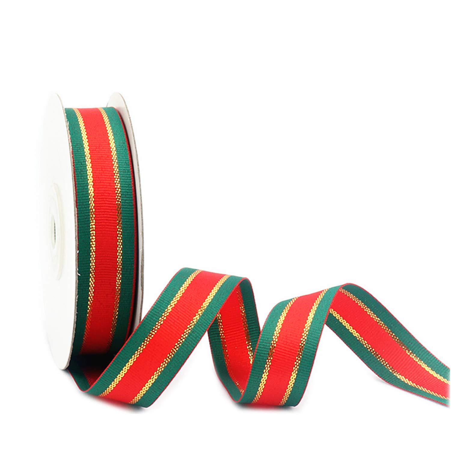 Christmas Plaid Checkered Ribbon 25 Yard Each Roll 100% Polyester Woven Edge Gingham RibbonFor Christmas Crafts, Gift Wrapping Red/Green/Gold (5/8 Inch(16mm))