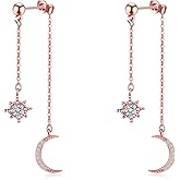 925 Sterling Silver Dangle Earrings for Women Moon and Star Earrings with Cubic Zirconia Celestial Jewelry for Wedding Jewelry Gifts