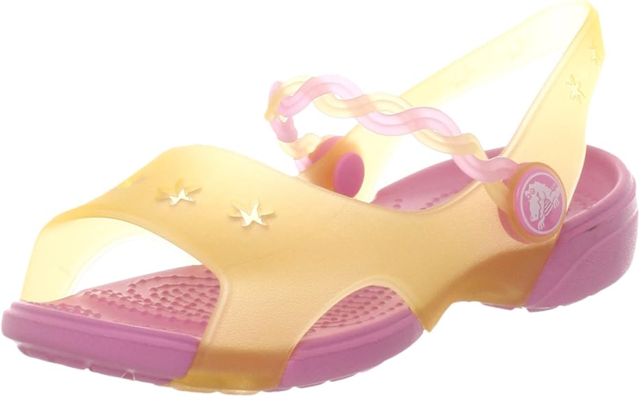 purple and yellow crocs