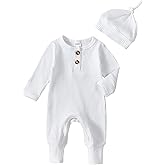 aporake Neutral Baby Clothes Newborn Girl Boy Coming Home From Hospital Outfit Cute Ribbed Knit One-Piece Romper Jumpsuit Hat