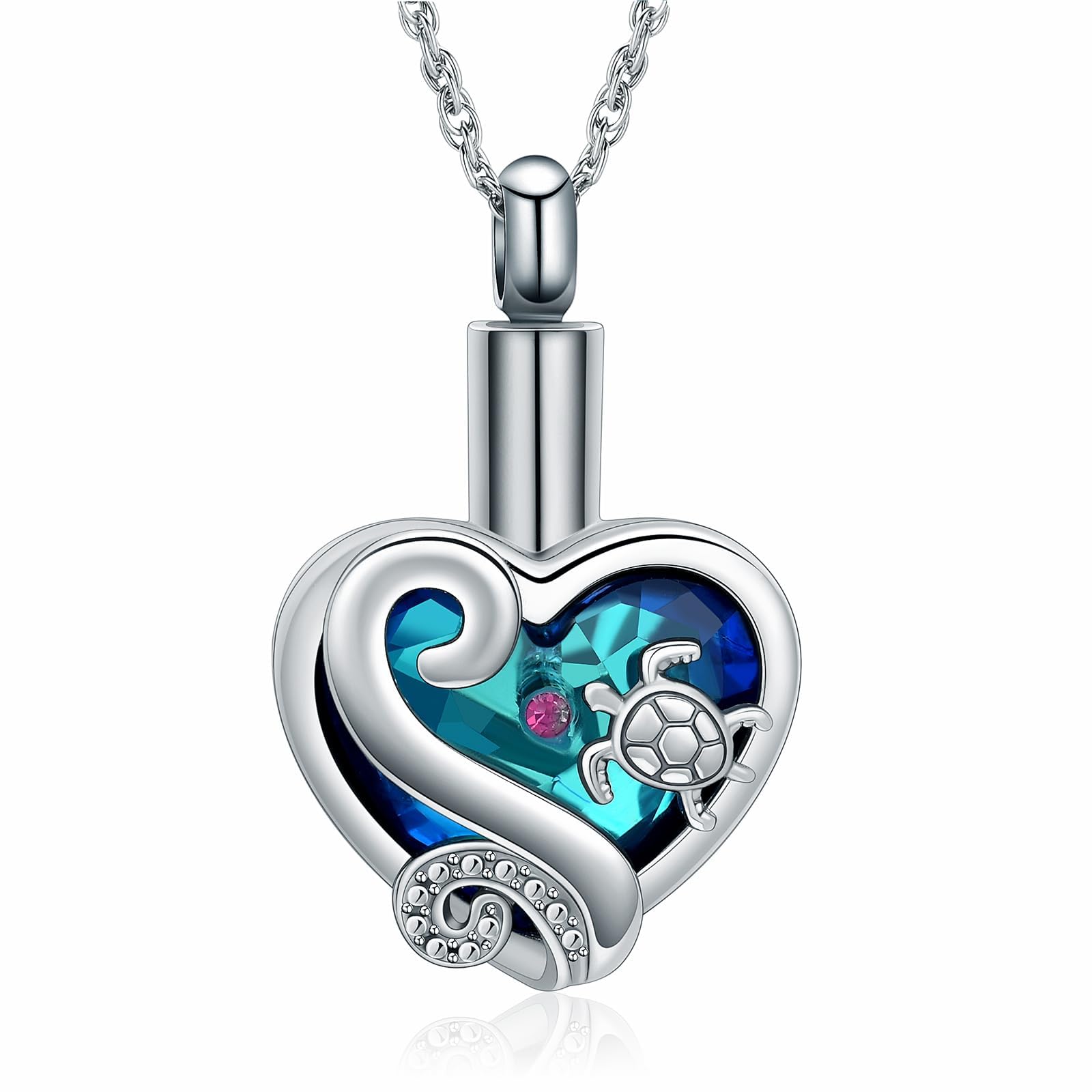 QGJNSGC Heart Urn Necklaces for Ashes Sea Turtle Crystal Cremation Jewelry Keepsake Memorial Urns Pendant Jewellery for Pets/Human