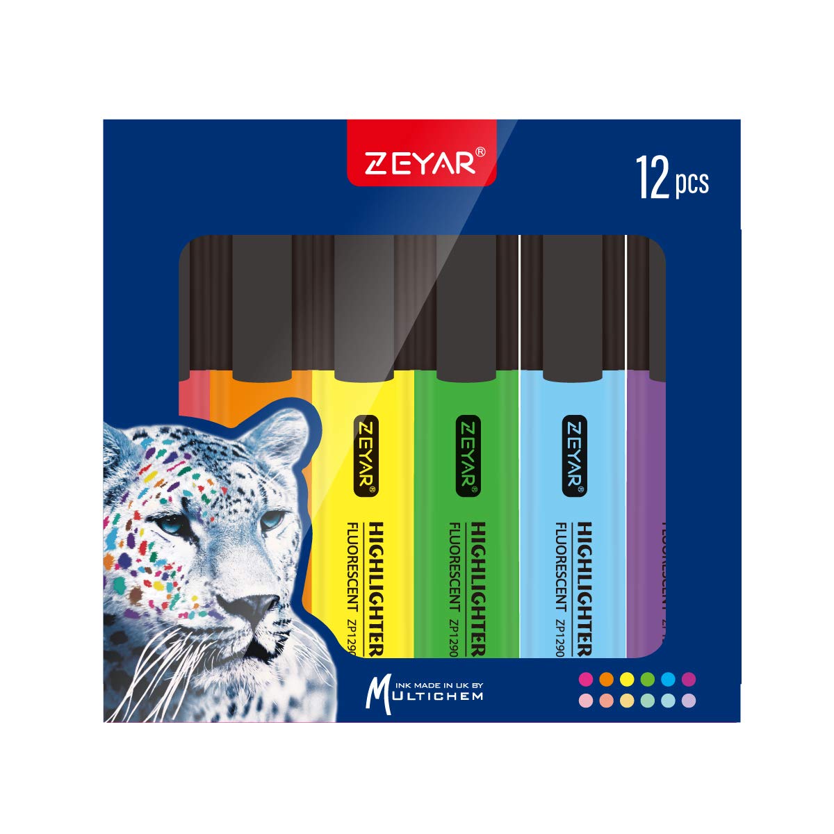 ZEYAR Highlighter, Chisel Tip Marker Pen, AP Certified, Assorted Colors, Water Based, Quick Dry (12 Colors)