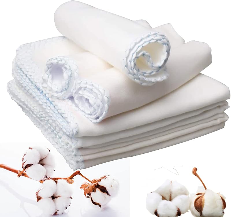 Lanjue 10 PCS Muslin Face Cloths 12 x 12 Inch 100% Cotton Reusable White