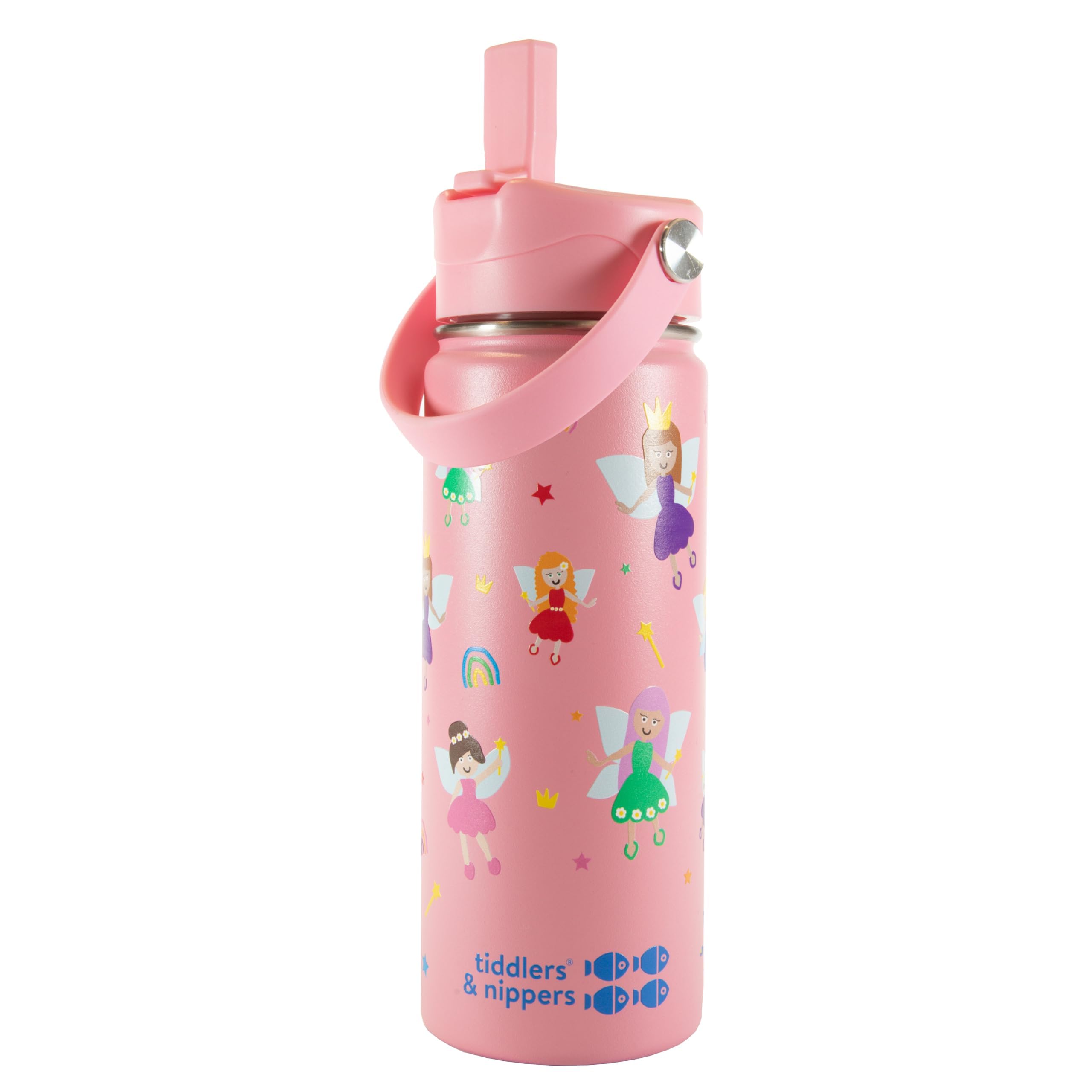 tiddlers & nippers Stainless Steel Vacuum Insulated Double Wall Kids Reusable Water Bottle with Leak Proof Straw 500ml | Keeps Cool for 24hrs & Warm for 10hrs + (Fabulous Fairies)