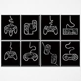 8 Pcs Abstract Line Gaming Wall Art Prints Boys Room Decor Game Room Decor Gamer Funny Wall Decor Paintings Posters for Office Home Bedroom Playroom Gamer Gifts for Men, Him, Son, Brother, Unframed