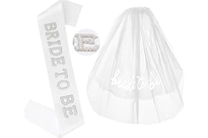 Awrmoo Bride To Be Sash Bridal Veil White for Bachelorette Party Decorations, Short Veil with Comb Pearl Satin Sash Set Bridal Shower Favors Gifts for Engagement Supply Bach Party Wedding Accessories