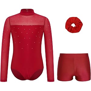 Sinleey Girls Dance Leotard Shorts Hair Band Sets for Gymnastics Sports Vault Practice Performance