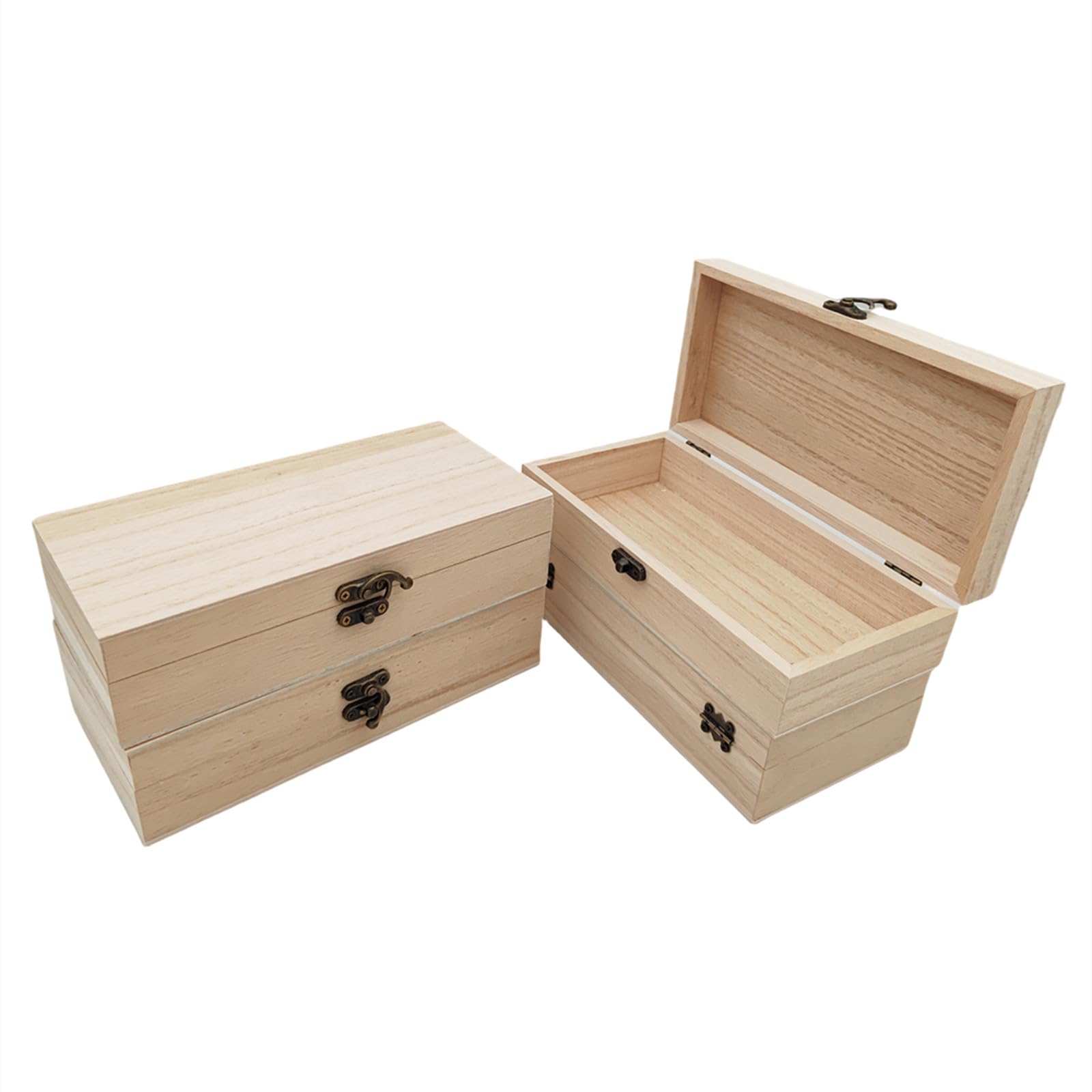 Anktily 4 Pack Unfinished Wooden Box,20 x 10 x 5 cm Rustic Small Wood Box with Locking Clasp DIY Craft Storage Organizer Box for Home Table Decoration