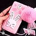 Samsung Galaxy Note 3 Rabbit Case Cover Cute, Bonice Cartoon Rabbit Bling Diamond Crystal Soft TPU Cute Ear Stand Silicone Case with Hairball Pompon Wristlet + HD Screen Protector, Pink