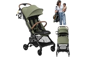 BabbleRoo Hoplite Compact Stroller – Lightweight Travel Stroller for Airplane (12.3 lbs), Newborn to 55 lbs, Easy Fold, PU Wheels, Alloy Frame, Near-Flat Recline, Raincover, Cup Holder, Baby Stroller