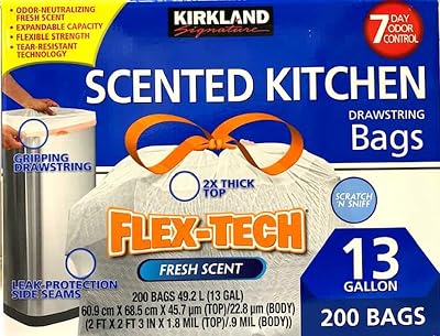 Kirkland Signature Flex-Tech 13-Gallon Scented Kitchen Trash Bags 200 Count