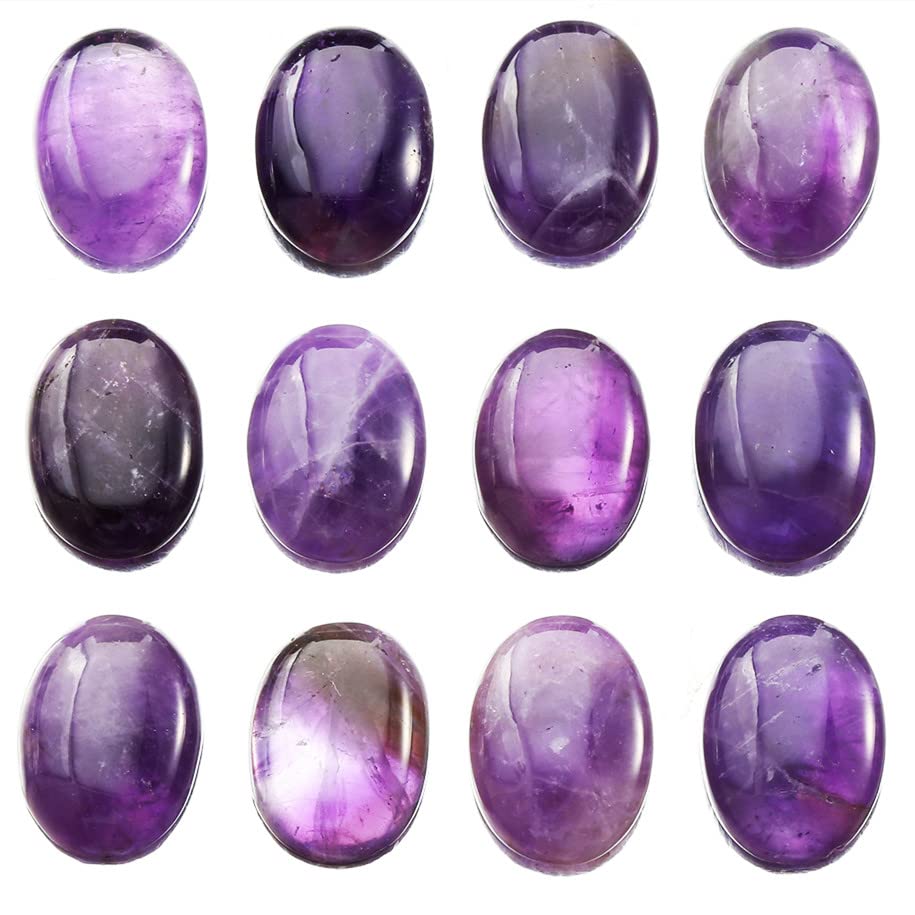 mookaitedecor 10pcs 22x30mm Natural Amethyst Crystal Cabochons for Jewellery Making Crafting, Purple Oval Cabochons Flat Back Stones Beads Healing Crystal Cabs for DIY Pendant & Earrings Making — image 1