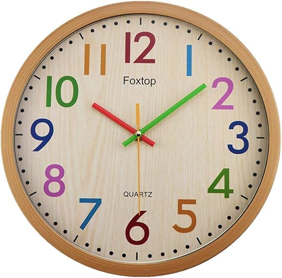 Foxtop Reloj de Pared para Niños, Silencioso, Sin Tictac, Decorativo