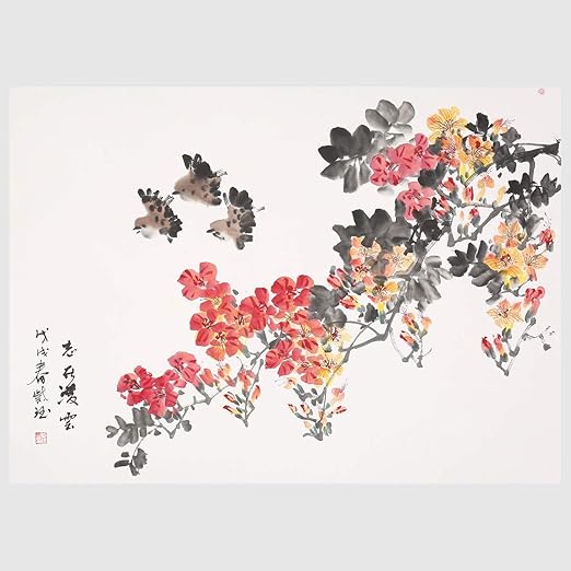 Tooarts Pintura De Arte Unico Pintura De Flores Y Pajaros Arte De